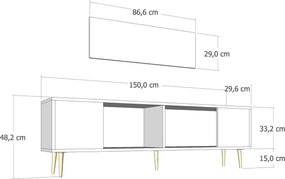 Comoda TV, Hanah Home, Dekos, 150x48.2x29.6 cm, Antracit / Aur