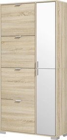 HOMCOM Etajeră pentru Pantofi cu Oglindă, 4 Sertare Rabatabile și 2 Dulapuri, 82x30x168 cm, Culoare Stejar | Aosom Romania