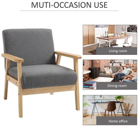 HOMCOM Fotoliu cu design scandinav, fotoliu de accent din lemn masiv cu aspect de in, 64 cm x 70 cm x 72 cm, gri | Aosom Romania