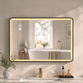 HOMCOM Oglindă de baie LED cu Bluetooth și antiaburire, 100x70 cm, negru | Aosom Romania