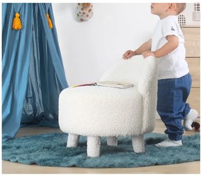 Fotoliu pentru copii alb cu tapițerie din stofă bouclé Moouv – Artie