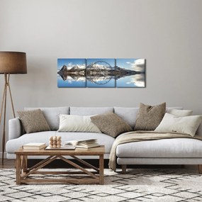 Tablou cu munți și reflectarea lor (cu ceas) (90x30 cm)