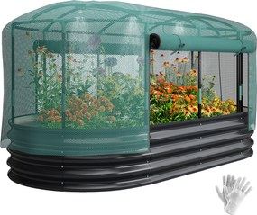 Outsunny Pat pătrat pentru grădină cu cușcă de protecție, jardiniere ridicată din oțel galvanizat, 180 x 90 x 93 cm, gri și verde | Aosom Romania