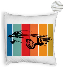 Perna Decorativa Fluffy, Model Retro Car, 40x40 cm, Alba, Husa Detasabila, Burduf