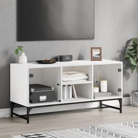 vidaXL Comodă TV cu uși din sticlă, alb, 102x37x50 cm
