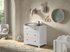 Masă de Înfășat/Extensie pentru Comodă AMORI, Alb (Pin Masiv și MDF), Design Romantic – Vipack
