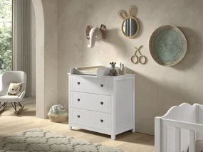 Masă de Înfășat/Extensie pentru Comodă AMORI, Alb (Pin Masiv și MDF), Design Romantic – Vipack