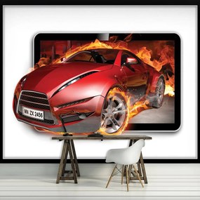 Fototapet - Mașina roșie în flăcări (152,5x104 cm), în 8 de alte dimensiuni noi