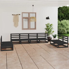 3075433 vidaXL Set mobilier de grădină, 8 piese, negru, lemn masiv de pin