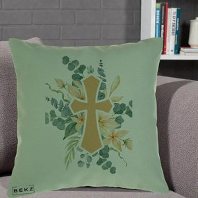 Perna Personalizata Cruce Florala Botez, 40x40 cm, Verde, Husa Detasabila, Perna Inclusa, BEKZ®