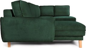 Colțar verde închis extensibil/cu spațiu de depozitare cu tapițerie din catifea reiată (cu colț pe partea dreaptă/în formă de "U") Tori – Bonami Selection