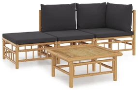 3155208 vidaXL Set mobilier de grădină cu perne gri închis, 4 piese, bambus