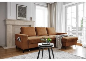 Colțar portocaliu/maro extensibil cu tapițerie din catifea reiată (cu colț pe partea dreaptă) Lofty Lilly – Miuform