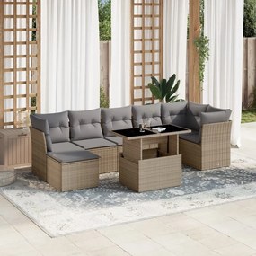 vidaXL Set canapele de grădină, 8 piese, cu perne, bej, poliratan