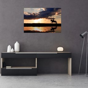 Tablou - Rider pe un cal la apus de soare (90x60 cm)