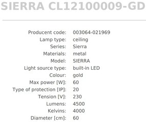 Plafoniera LED moderna SIERRA auriu, diametru 60cm