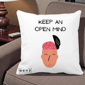 Perna Decorativa Keep An Open Mind, 40x40 cm, Alba Mata, Husa Detasabila, Perna Inclusa, BEKZ®