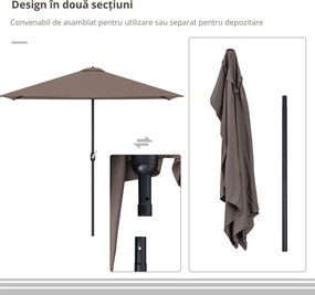 Outsunny Umbrelă Perete Semi Circulară Deschidere Manivela Economie Spațiu Terasă Balcon Cafeniu | Aosom Romania