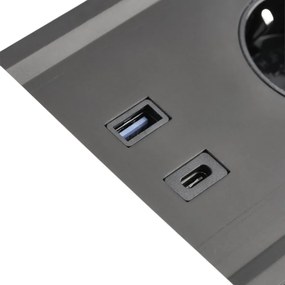 Priza incorporabila in blat Prestino GTV, 2 prize Schuko, USB A + C, HDMI, RJ45, alb, 310 x 100 mm Aluminiu  plastic, Alb, L:310 mm; l:100 mm; H:58