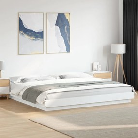 vidaXL Cadru de pat cu lumini LED, alb, 200x200 cm, lemn prelucrat