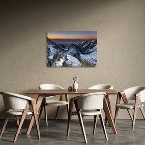 Tablou pe sticlă - Răsărit de soare în munți (70x50 cm)