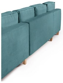 Colțar turcoaz extensibil cu tapițerie din catifea reiată (cu colț pe partea dreaptă/în formă de "U") Tori – Bonami Selection