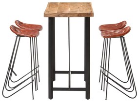 Set mobilier de bar, 5 piese, lemn de sheesham  piele naturala 120 cm, 5, Lemn masiv de sheesham