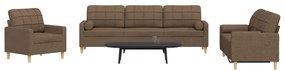 vidaXL Set de canapele cu perne decorative, 3 piese, maro, textil