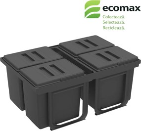 Cos gunoi incorporabil in sertar, Jazz 75 Ecomax, colectare selectiva, gri antracit, 4 x 15 l + 1 x 3 l Polipropilena, L:690 mm; A:460 mm; H:300 mm,