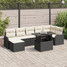 Set canapea grădină 8 piese cu perne Negru Ratan Polimer
