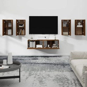 Set dulapuri TV, 6 piese, stejar maro, lemn prelucrat 6, Stejar brun, 30.5 x 30 x 60 cm