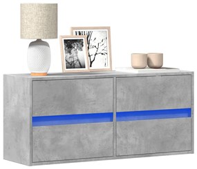vidaXL Comodă TV de perete cu lumini LED, gri beton, 100x31x45 cm
