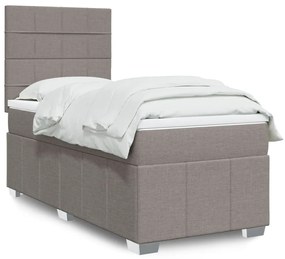 vidaXL Pat box spring cu saltea, gri taupe, 90x200 cm, textil