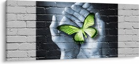 Tablou - Fluture verde în perete (120x50 cm)