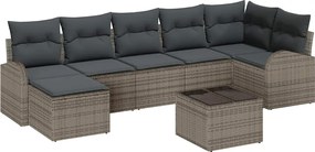vidaXL Set de canapele pentru grădină cu pernă 8 pcs Gri Rattan poli