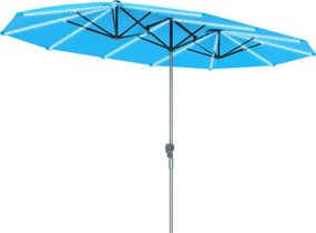 Outsunny Umbrelă dublă cu lumini solare, aluminiu, poliester, protecție UPF50+, rezistentă la UV, umbrelă pentru terasă, Albastru | Aosom Romania