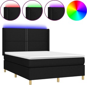 vidaXL Pat cu arcuri, saltea și LED, negru, 140x190 cm, textil