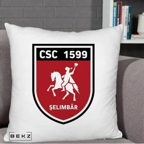 Perna Personalizata CSC 1599 Selimbar Fotbal, 40x40 cm, Alb Pufos, Husa Detasabila, Perna Inclusa, BEKZ®