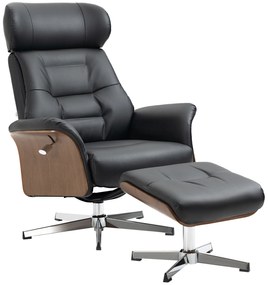 HOMCOM Fotoliu relax cu suport pentru picioare, fotoliu de relaxare cu spătar înclinabil, tetieră reglabilă, 80x84x108 cm, negru | Aosom Romania