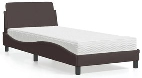 vidaXL Pat cu saltea, maro închis, 90x200 cm, textil
