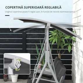 Outsunny Balansoar Exterior cu Măsuță de Cafea și Suport Central pentru Pahare, Leagăn cu 2 Locuri și Acoperiș, 175x112x158 cm, Gri | Aosom Romania