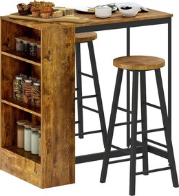 HOMCOM Set de Masă de Bar și Scaune cu Raft de Depozitare, 91x49x91 cm, Maro Rustic | Aosom Romania