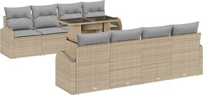 vidaXL Set de canapele pentru grădină cu pernă 9 pcs Bej Poli Rattan