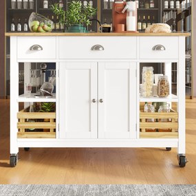 Insulă de bucătărie modernă cu laturi pliabile, Alb | Aosom Romania