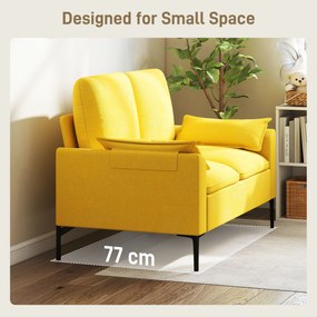 HOMCOM Divan cu Două Locuri Îmbunătățit în Material Textil de Tip Spugna cu Perne Detașabile, Divan Compact Modern cu Brațe și Picioare Metalice pentru Sufragerie, Dormitor, 130x77x84 cm, Galben | Aosom Romania
