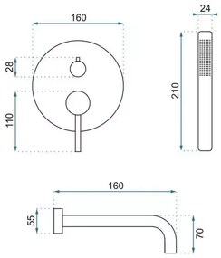 Baterie cada - dus incastrata Rea Lungo alb mat cu set de dus si corp ingropat