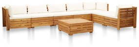 46680 vidaXL Set mobilier grădină cu perne, 8 piese, alb crem, lemn acacia