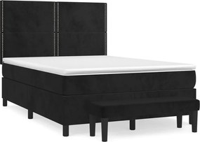 vidaXL Pat box spring cu saltea, negru, 140x200 cm, catifea