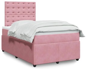 vidaXL Pat box spring cu saltea, roz, 120x200 cm, catifea