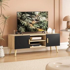 HOMCOM Suport TV din lemn până la 127 cm cu rafturi, 2 dulapuri și treceri pentru cabluri, stejar | Aosom Romania